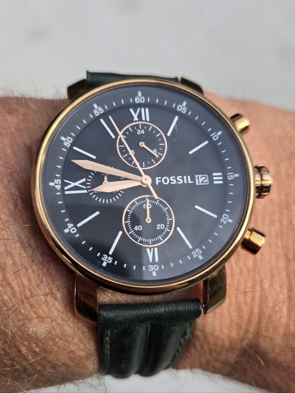 Fossil Neutra Chronograph Gold-Tone Watch with Green Leather Strap